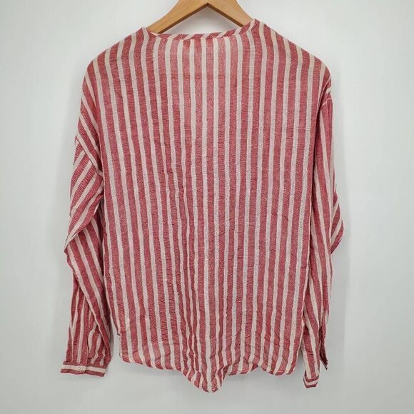 Talori Women's Red White Striped Faux Wrap Long Sleeve Shirt Size Small‎ - Picture 4 of 4